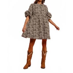 NEW BIBI leopard denim dress in off white leopard